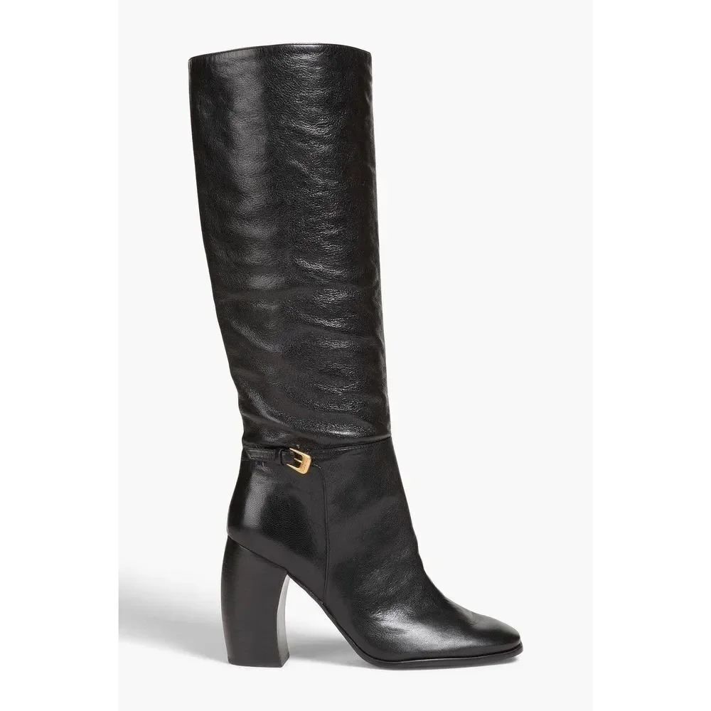 TORY BURCH Buckled pebbled-leather boots brown size 9 SB3
